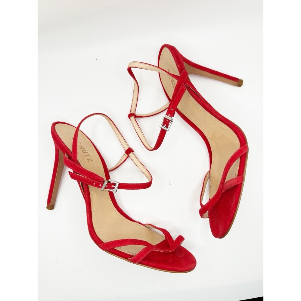 SCHUTZ Vibrant Red‎ Suede Strappy Heels